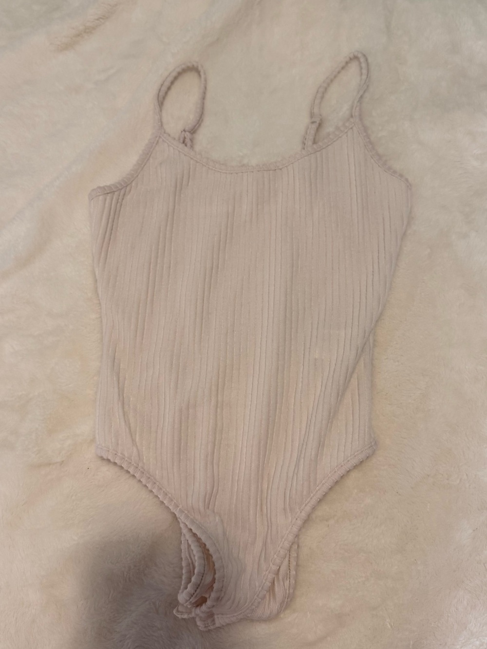 Ribbed One-Piece Bodysuit in Light Beige